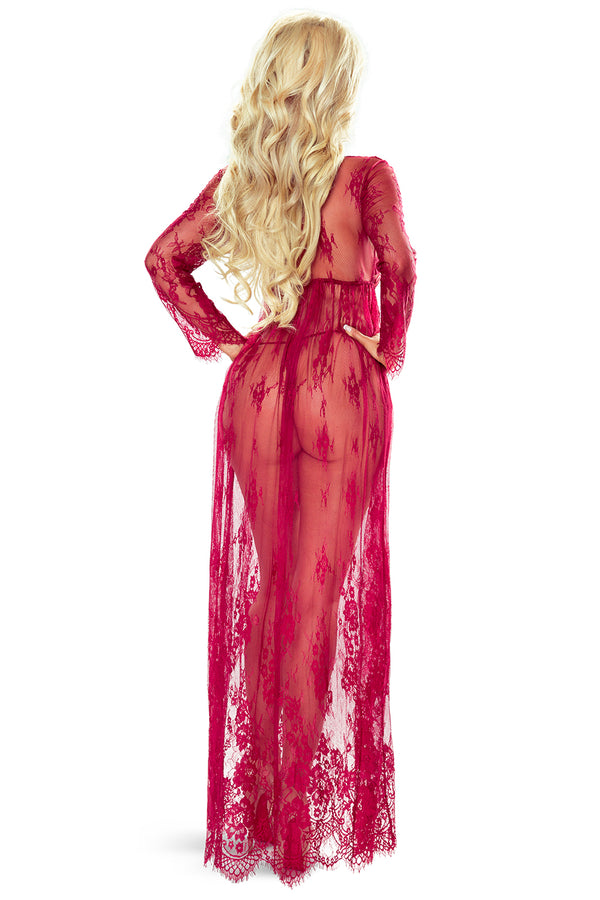 Transparentes Netz-Chemise mit Spitzendetails und passendem String | Provocative