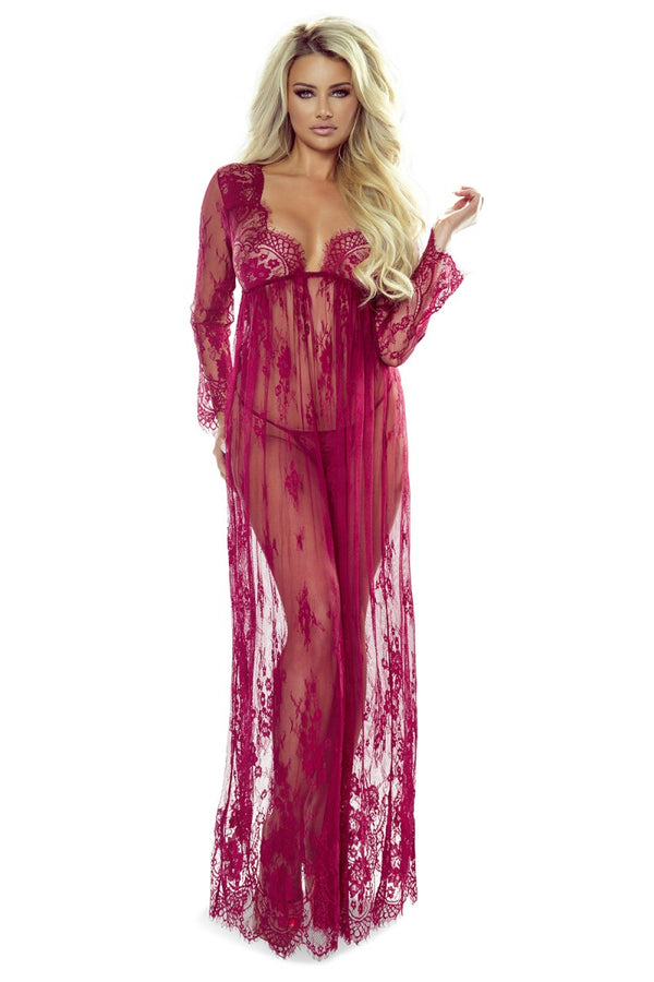 Transparentes Netz-Chemise mit Spitzendetails und passendem String | Provocative