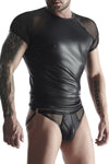 Shirt im matten Wetlook mit transparentem Schulterstoff | Regnes Fetish Planet