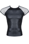 Shirt im matten Wetlook mit transparentem Schulterstoff | Regnes Fetish Planet