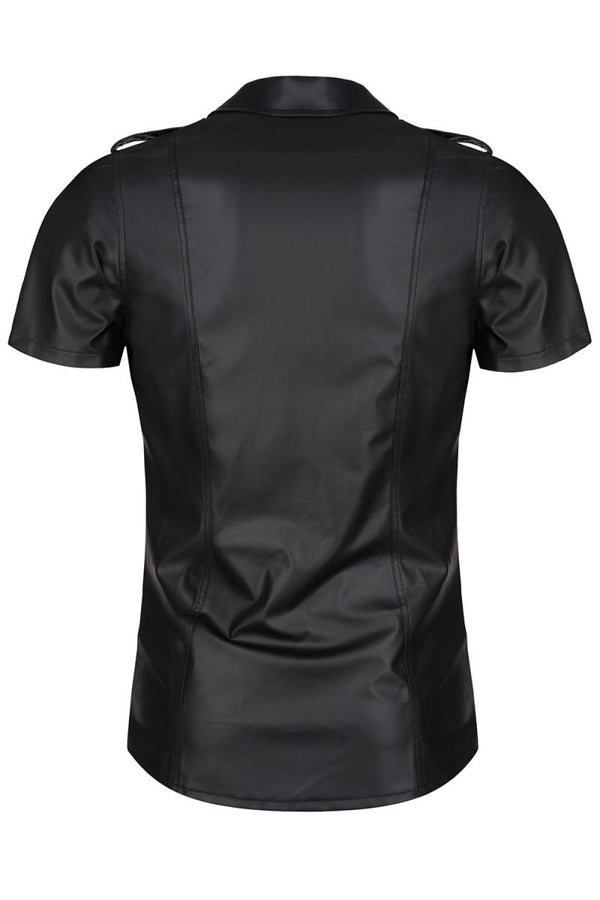 Herren Wetlook Hemd mit Stehkragen und Metallknöpfen | Regnes Fetish Planet