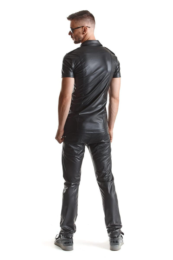 Herren Wetlook Hemd mit Stehkragen und Metallknöpfen | Regnes Fetish Planet
