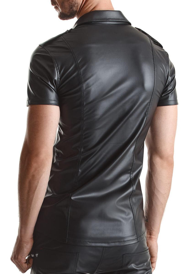 Herren Wetlook Hemd mit Stehkragen und Metallknöpfen | Regnes Fetish Planet