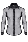 Herren Slim-Fit Hemd aus Wetlook-Mesh mit Metallknöpfen | Regnes Fetish Planet