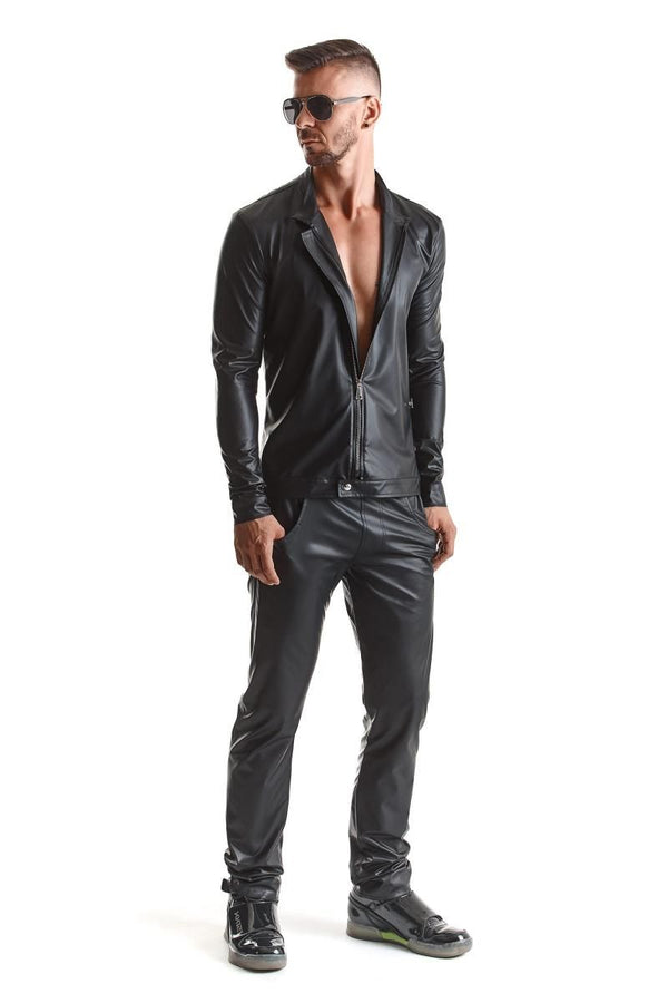 Slim-Fit Fliegerjacke aus Wetlook-Material mit Metallknöpfen | Regnes Fetish Planet