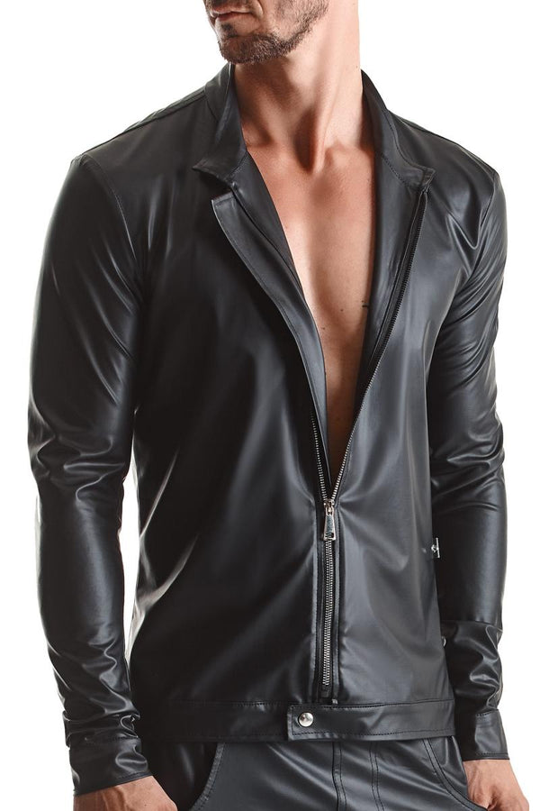 Slim-Fit Fliegerjacke aus Wetlook-Material mit Metallknöpfen | Regnes Fetish Planet