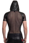 Schwarzes transparentes Herren-Shirt mit kapuze und praktischem reißverschluss | Regnes Fetish Planet