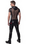 Schwarzes transparentes Herren-Shirt mit kapuze und praktischem reißverschluss | Regnes Fetish Planet