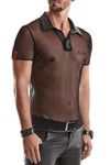 Transparentes Herren Mesh Poloshirt mit vertikalen Steppnähten | Regnes Fetish Planet