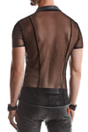Transparentes Herren Mesh Poloshirt mit vertikalen Steppnähten | Regnes Fetish Planet