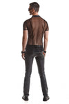 Transparentes Herren Mesh Poloshirt mit vertikalen Steppnähten | Regnes Fetish Planet