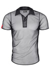 Transparentes Herren Mesh Poloshirt mit vertikalen Steppnähten | Regnes Fetish Planet