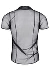 Transparentes Herren Mesh Poloshirt mit vertikalen Steppnähten | Regnes Fetish Planet