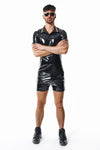PVC Poloshirt mit Regenbogenfahne und Metallring | Regnes Fetish Planet