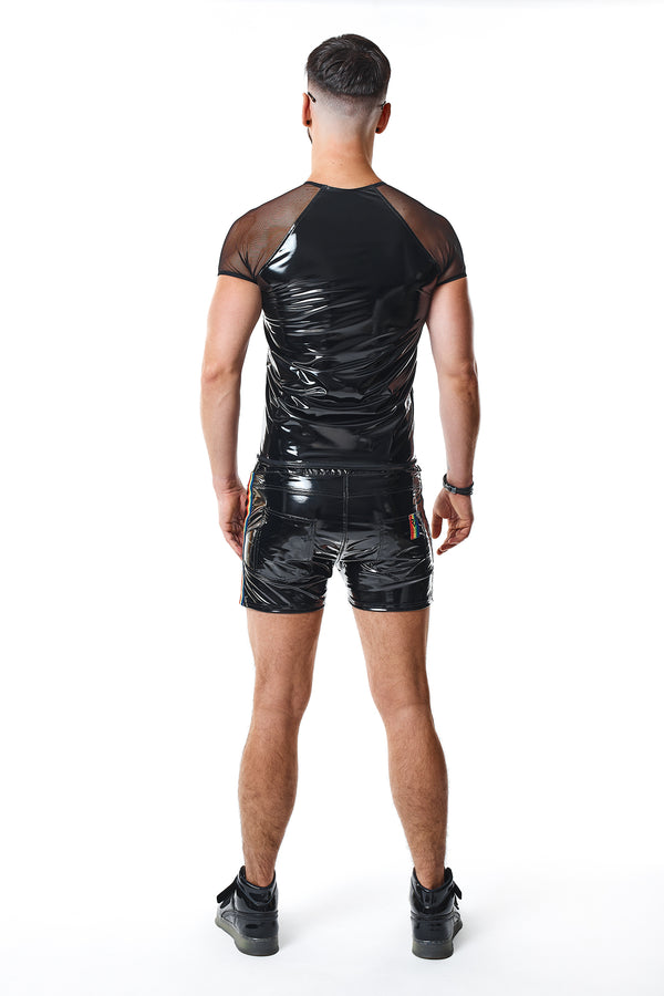 PVC Mesh T-Shirt mit Regenbogen-Patch für Herren | Regnes Fetish Planet