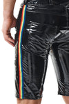 Herren Lack-Shorts mit Regenbogen-Akzent und Taschen | Regnes Fetish Planet