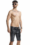 Herren Lack-Shorts mit Regenbogen-Akzent und Taschen | Regnes Fetish Planet