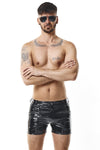 Herren Lack-Shorts mit Taschen und Metallring | Regnes Fetish Planet