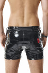 Herren Lack-Shorts mit Taschen und Metallring | Regnes Fetish Planet