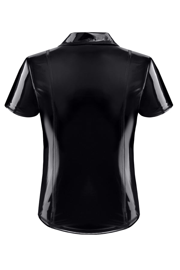 Poloshirt aus glänzendem Lack-Stoff mit vertikalen Designnähten | Regnes Fetish Planet