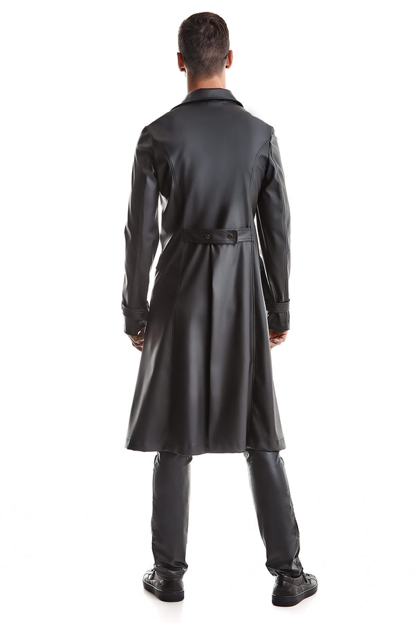 Herren Kunstleder Mantel mit Revers und Taillenbetonung | Regnes Fetish Planet