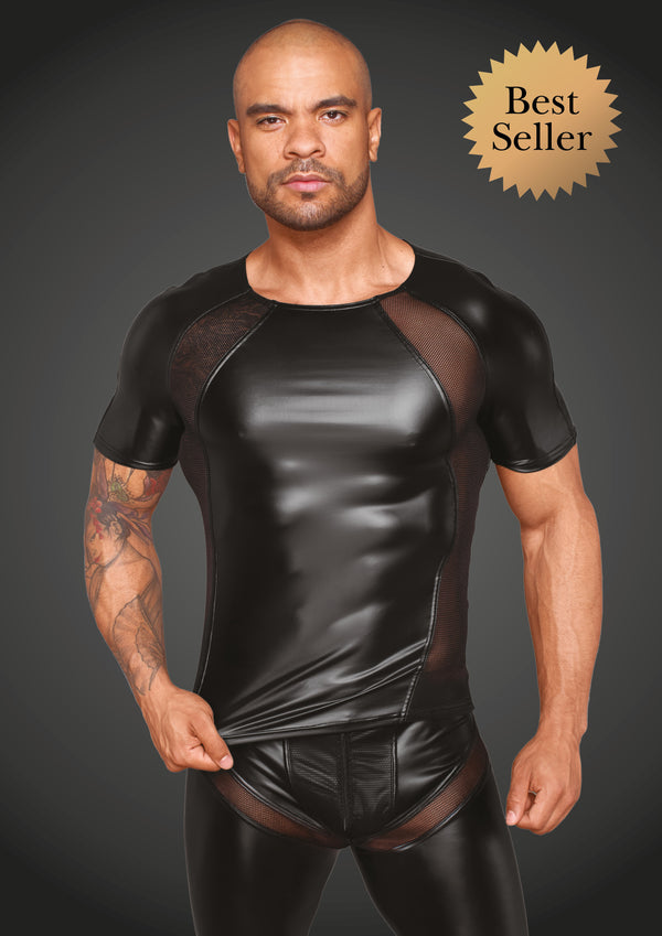 Sexy Herren T-Shirt aus Powerwetlook mit 3D Netzeinsätzen schwarz_88914.jpg