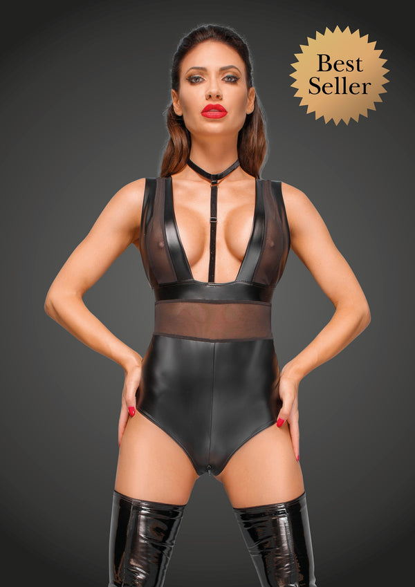 Sexy Powerwetlook Body mit Tülleinsätzen und Choker aus zartem Samt schwarz_88777.jpg
