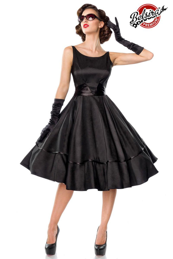 Swing-Satinkleid Belsira Premium mit schmalen Trägern und Vollglocke schwarz_73504.jpg