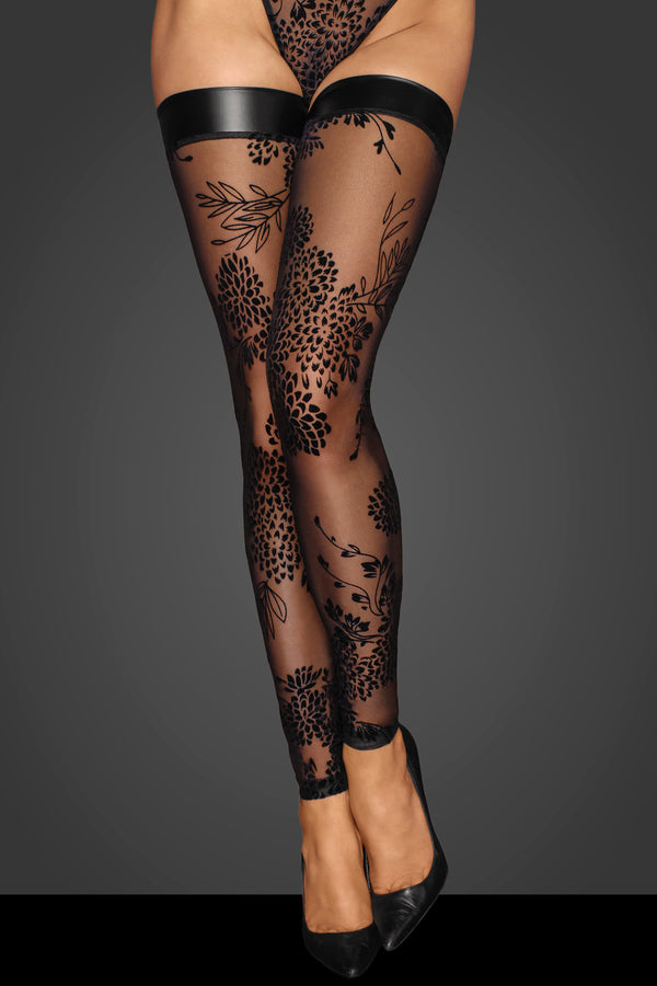 Tüll Strümpfe mit gemusterter Flcok Stickerei F243 - Schwarz | Noir Handmade_115151.jpg