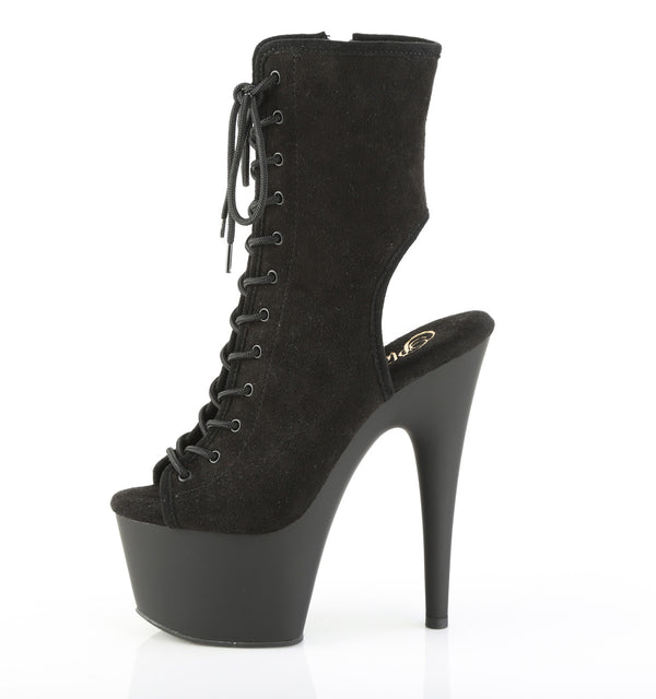 ADORE-1016 Plateau Peeptoe Stiefeletten Schwarz Velour | Pleaser