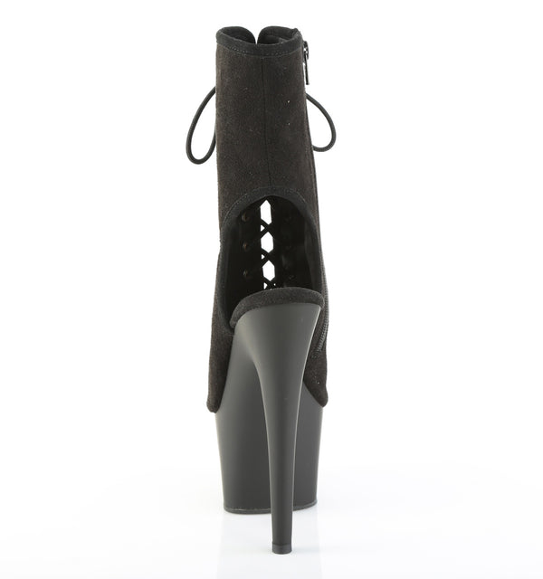 ADORE-1016 Plateau Peeptoe Stiefeletten Schwarz Velour | Pleaser