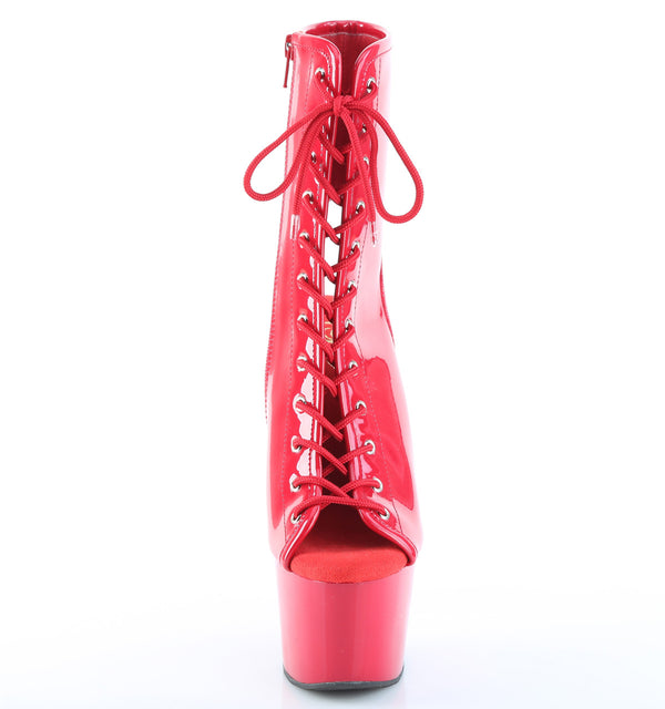 ADORE-1016 Plateau Peeptoe Stiefeletten Rot Lack | Pleaser