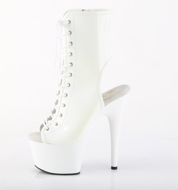 ADORE-1016 Plateau Peeptoe Stiefeletten Weiß Lack | Pleaser