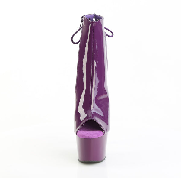 ADORE-1018 Plateau Peeptoe Stiefeletten Dunkel Lila Lack | Pleaser