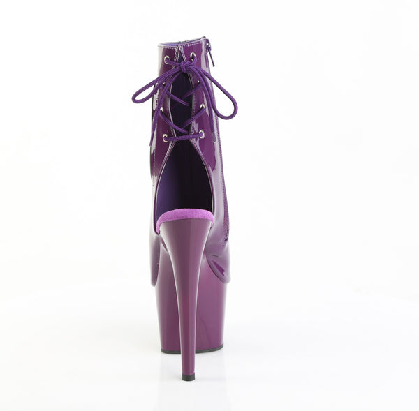 ADORE-1018 Plateau Peeptoe Stiefeletten Dunkel Lila Lack | Pleaser