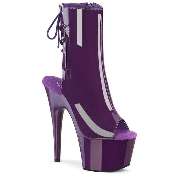 ADORE-1018 Plateau Peeptoe Stiefeletten Dunkel Lila Lack | Pleaser