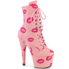 ADORE-1020KISSES - Plateau Stiefeletten - Rosa mit Muster | Pleaser