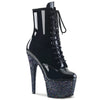 ADORE-1020LG Plateau Stiefeletten Schwarz/Schwarz Glitzer | Pleaser