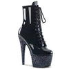 ADORE-1020LG Plateau Stiefeletten Schwarz/Schwarz Glitzer | Pleaser