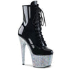 ADORE-1020LG Plateau Stiefeletten - Schwarz/Silber Glitzer | Pleaser