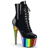 ADORE-1020RC Plateau Stiefeletten - Schwarz Lack/Regenbogen | Pleaser