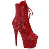 ADORE-1020RM Plateau Stiefeletten Rot Glitzer Strass Netz von Pleaser