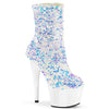 ADORE-1042SQ Plateau Stiefeletten Weiß/Mehrfarbig mit Pailletten | Pleaser