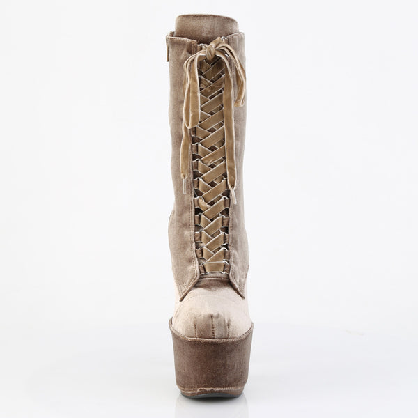 ADORE-1045VEL Plateau Stiefeletten Braun Mehrfarbig Velour/Wildleder von Pleaser – Ansicht 2