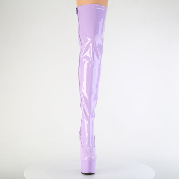ADORE-3000 Plateau Overknee Stiefel Violett Lack Stretch | Pleaser