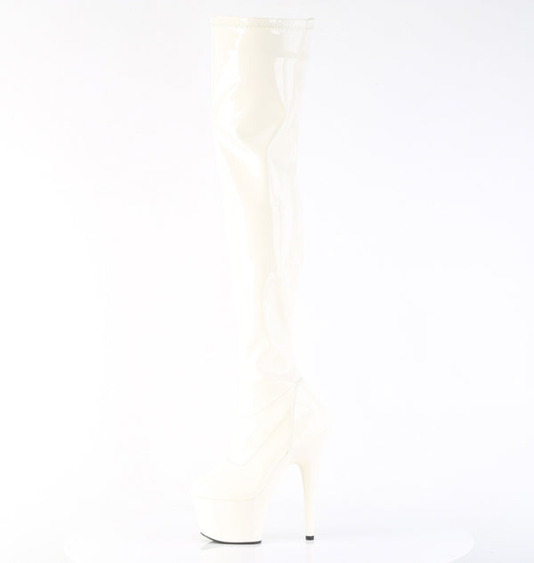 ADORE-3000 Plateau Overknee Stiefel Weiß Lack | Pleaser