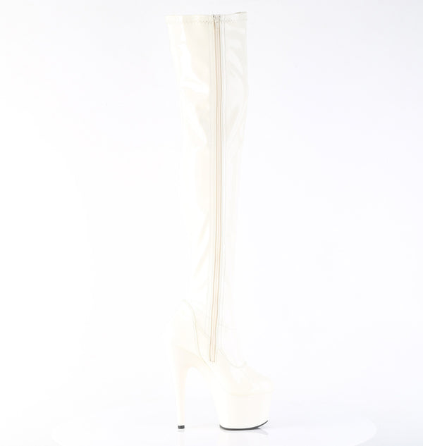 ADORE-3000 Plateau Overknee Stiefel Weiß Lack | Pleaser