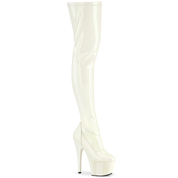 ADORE-3000 Plateau Overknee Stiefel Weiß Lack | Pleaser