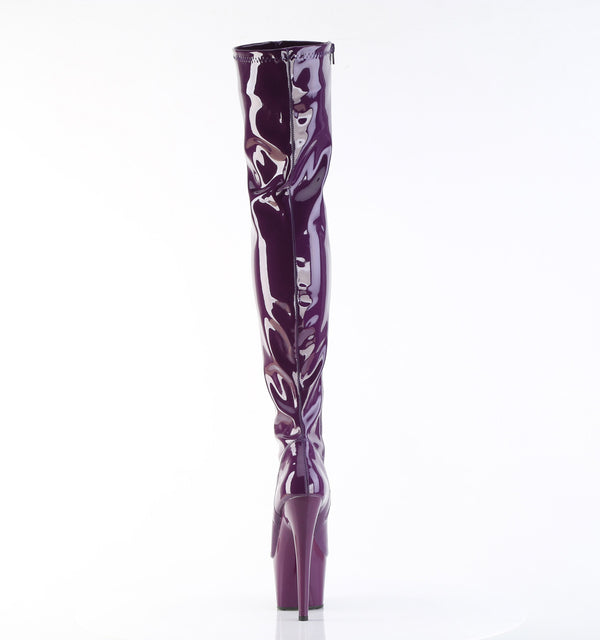 ADORE-3000 Plateau Overknee Stiefel Dunkel Violett Lack Stretch | Pleaser