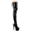 ADORE-3017 Plateau Peeptoe Overknee mit hinterer Schnürung - Schwarz Lack | Pleaser